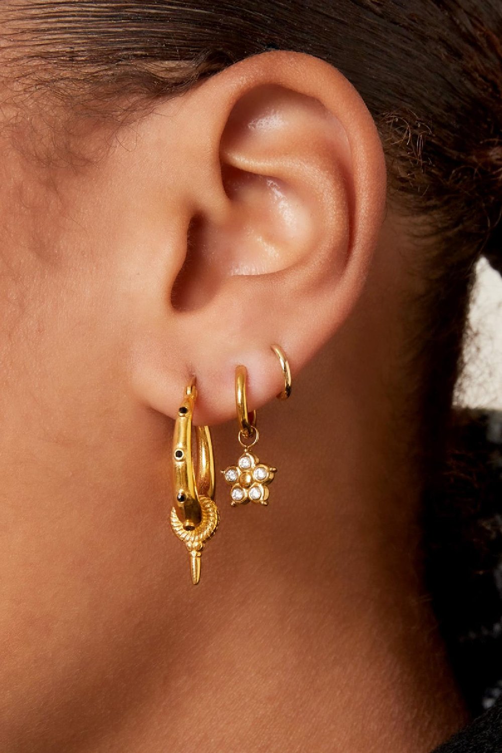 Zircon flower earrings Gold Color Stainless Steel h5Picture2